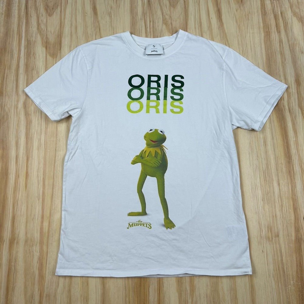 RARE Oris x Muppets  T-Shirt Mens M White Kermit The Frog Organic Cotton Graphic